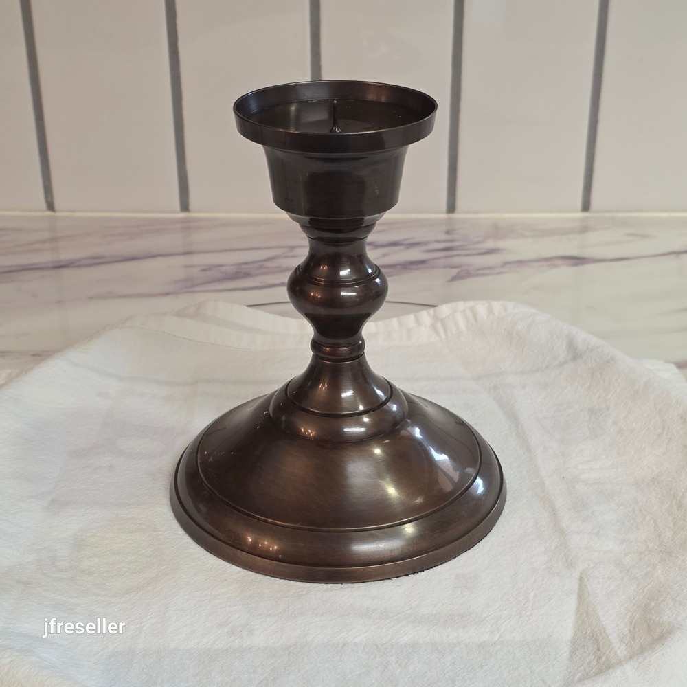 Grandin Road Manor Collection Bronze Aluminum Pillar Candleholder 7.5" Round